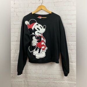 Disney Mickey Santa Black Long Sleeve Sweatshirt Size Large